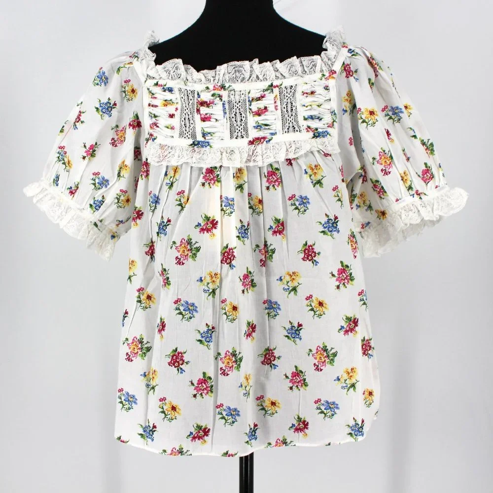 Doen Frances Top Fleurs De Jonquille White Organic Cotton Lace Trim Medium M NEW - Picture 6 of 8